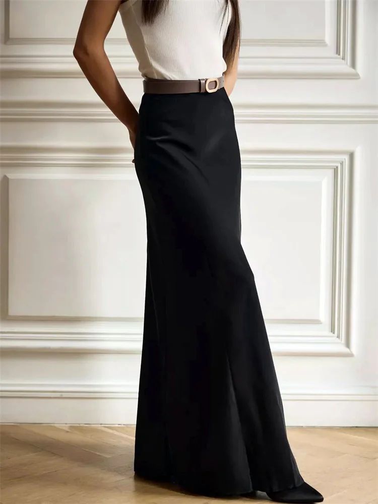 Women’s Satin Maxi Skirt – High Waist, Slim Fit, Solid Patchwork Elegant Casual 2026