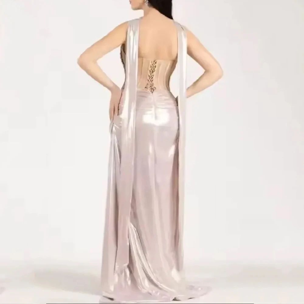 Strapless Mermaid Evening Dress with Crystal Embellishments and Scarf