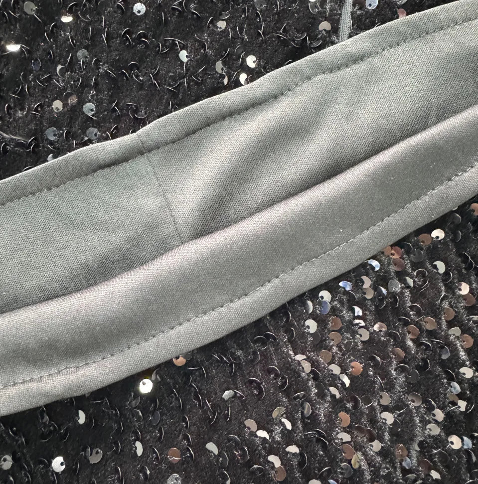 Women’s Sequined Feather Mesh Plunge V-Neck Bodycon Dress