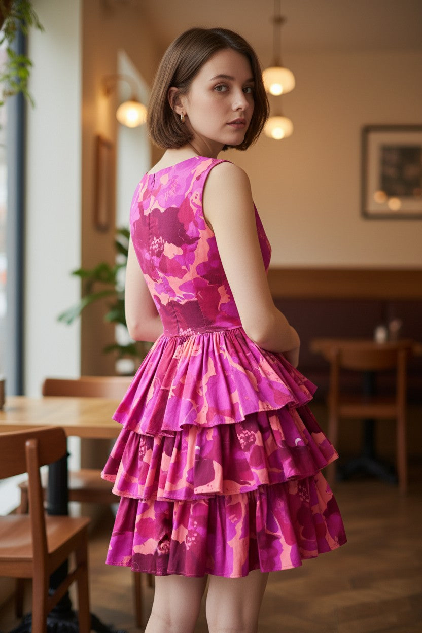 Women’s Floral Sleeveless Ruffle Swing Ball Gown Dress