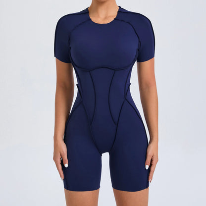 Navy blue bodysuit on a plain background