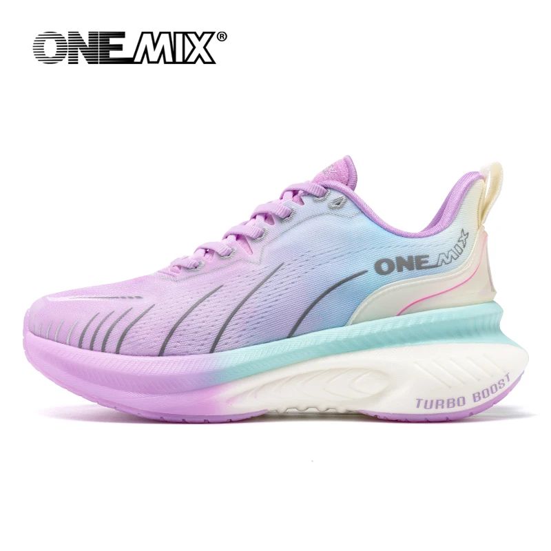 OneMix running shoe with pastel gradient design on a white background