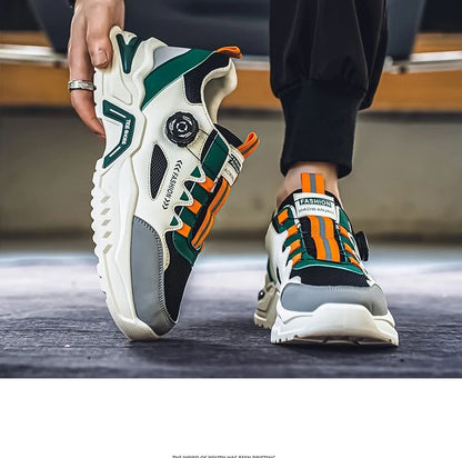 Men’s dial-buckle sneakers, soft non-slip sole, casual outdoor running shoes