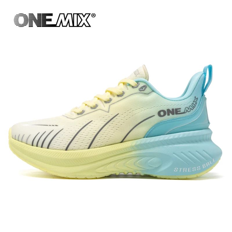 OneMix running shoe with a gradient design on a white background