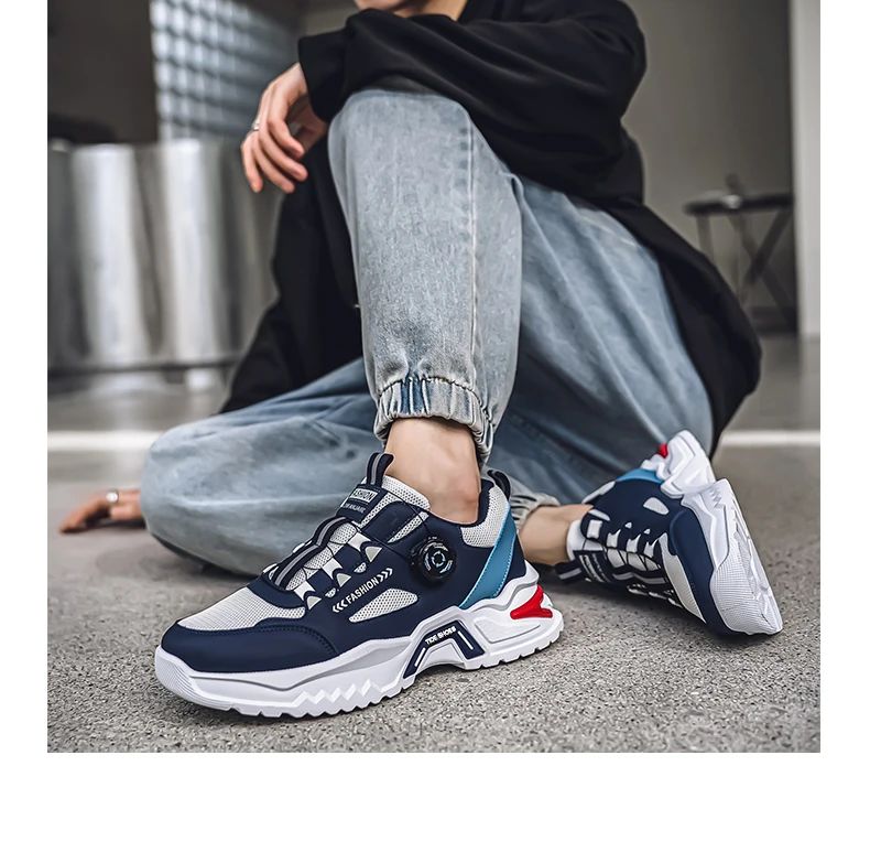 Men’s dial-buckle sneakers, soft non-slip sole, casual outdoor running shoes