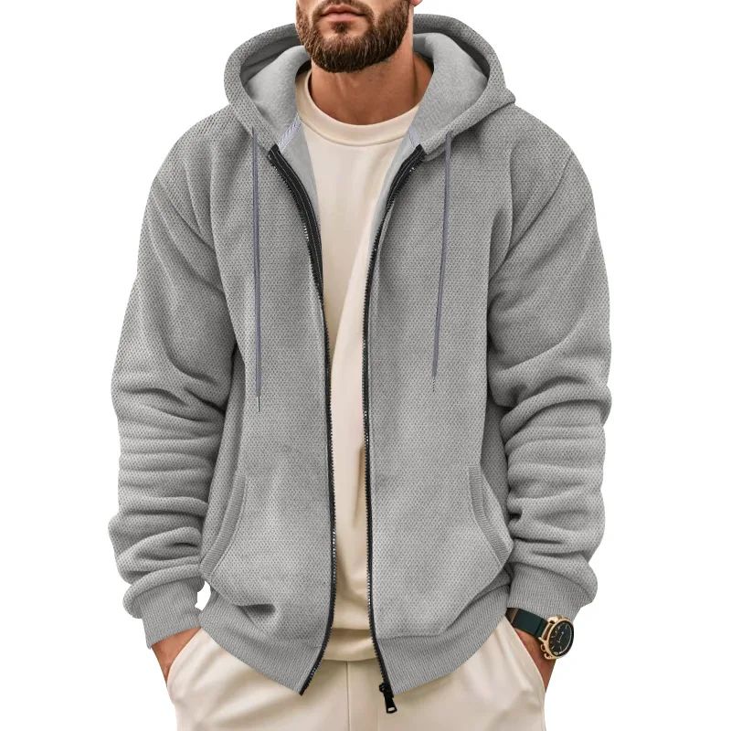 Men's Zip-Up Hooded Cardigan with Composite Velvet Lining