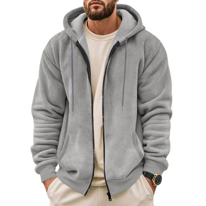 Men's Zip-Up Hooded Cardigan with Composite Velvet Lining