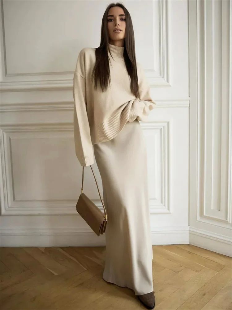 Women’s Satin Maxi Skirt – High Waist, Slim Fit, Solid Patchwork Elegant Casual 2026