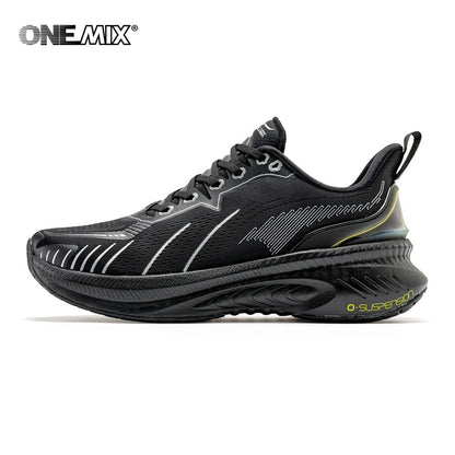 Black running shoe with 'ONEMIX' branding on a white background