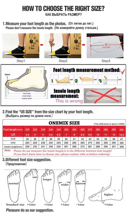 Instructions on how to choose the right shoe size with foot measurement diagram and chart.
