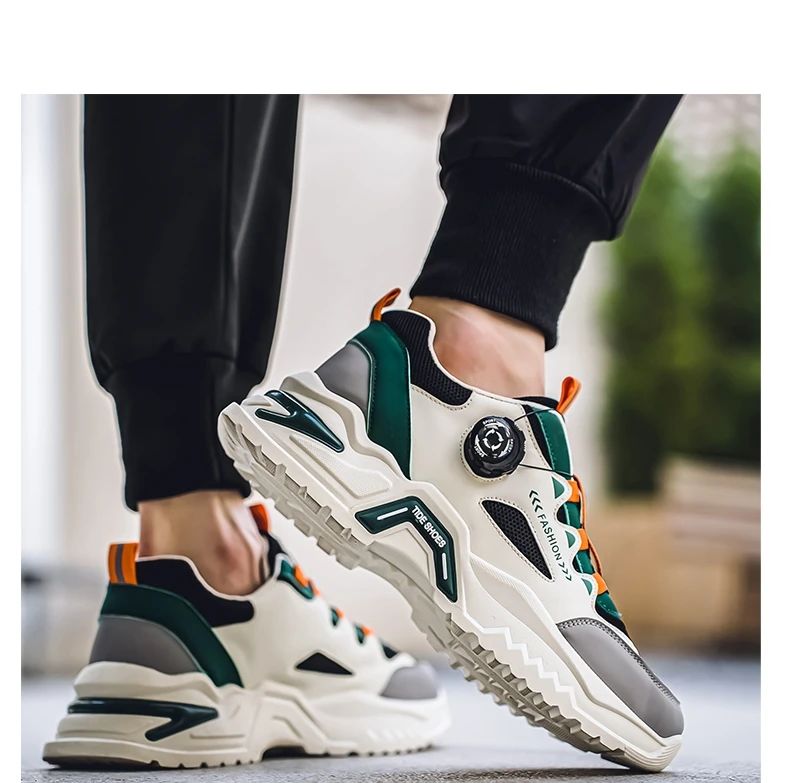 Men’s dial-buckle sneakers, soft non-slip sole, casual outdoor running shoes