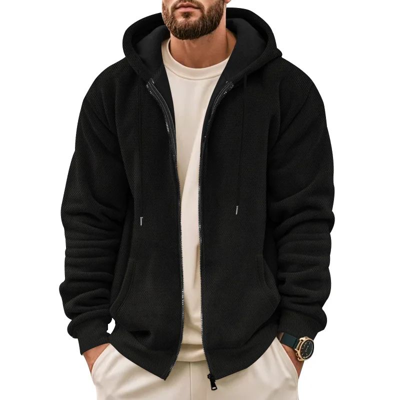 Men's Zip-Up Hooded Cardigan with Composite Velvet Lining
