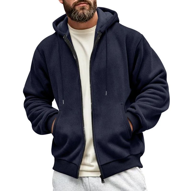 Men's Zip-Up Hooded Cardigan with Composite Velvet Lining