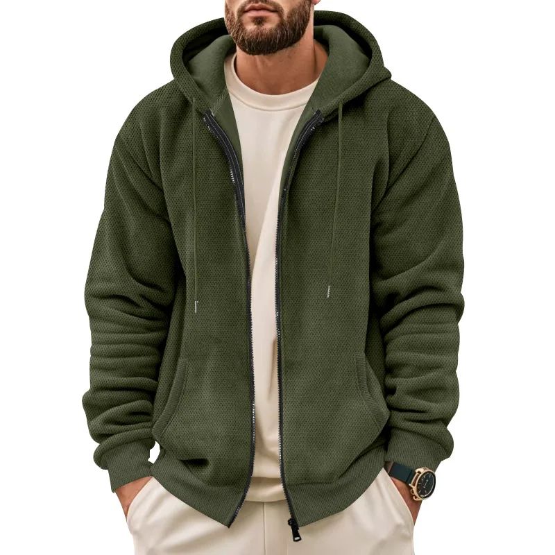 Men's Zip-Up Hooded Cardigan with Composite Velvet Lining