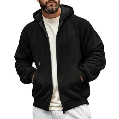Men's Zip-Up Hooded Cardigan with Composite Velvet Lining