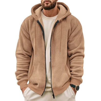Men's Zip-Up Hooded Cardigan with Composite Velvet Lining