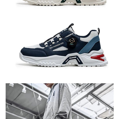 Men’s dial-buckle sneakers, soft non-slip sole, casual outdoor running shoes