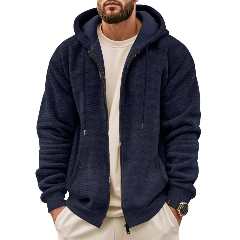 Men's Zip-Up Hooded Cardigan with Composite Velvet Lining