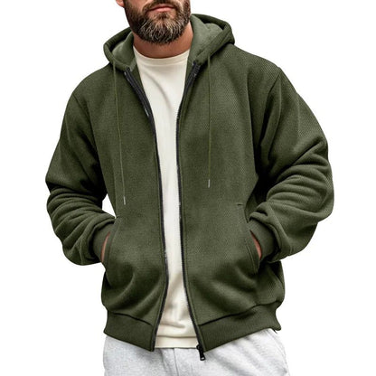 Men's Zip-Up Hooded Cardigan with Composite Velvet Lining