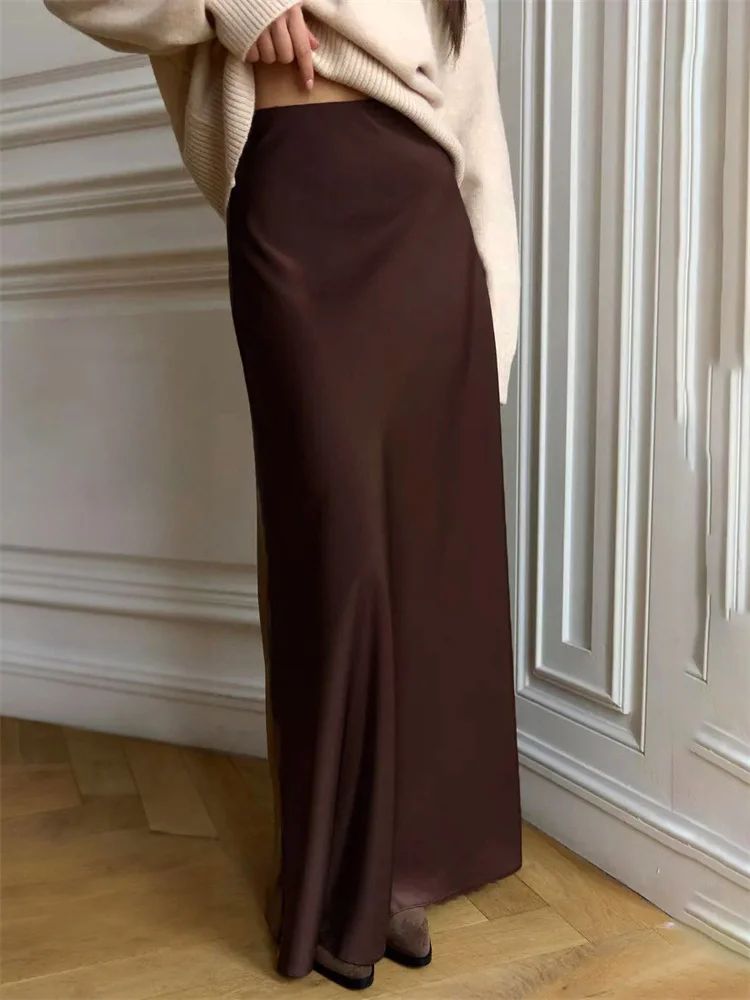 Women’s Satin Maxi Skirt – High Waist, Slim Fit, Solid Patchwork Elegant Casual 2026