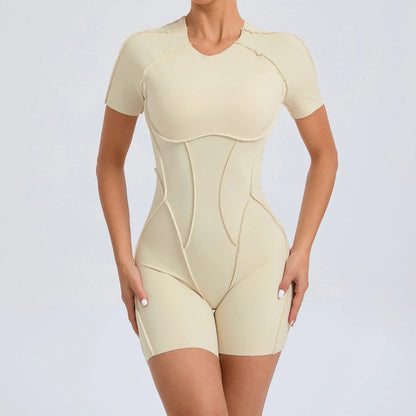 Beige shapewear bodysuit on a plain background