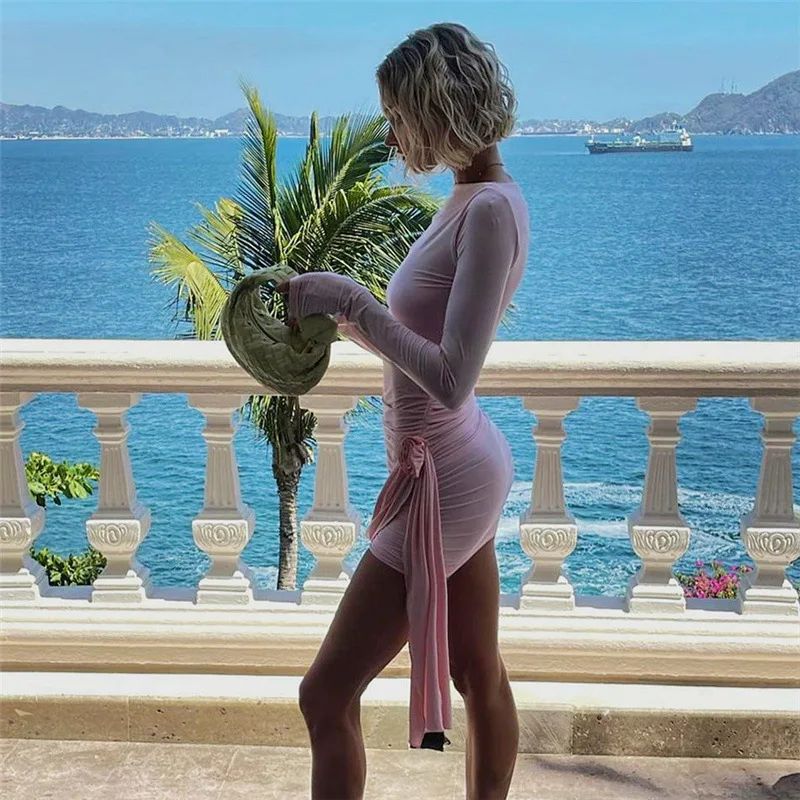 Women’s Pleated Mini Dress – Slim Fit, High Waist, Casual Autumn Bodycon Dress 2026