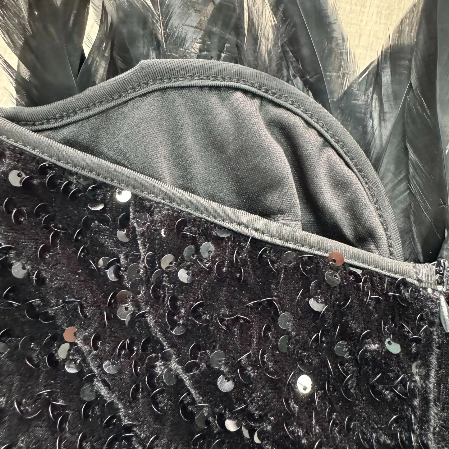 Women’s Sequined Feather Mesh Plunge V-Neck Bodycon Dress