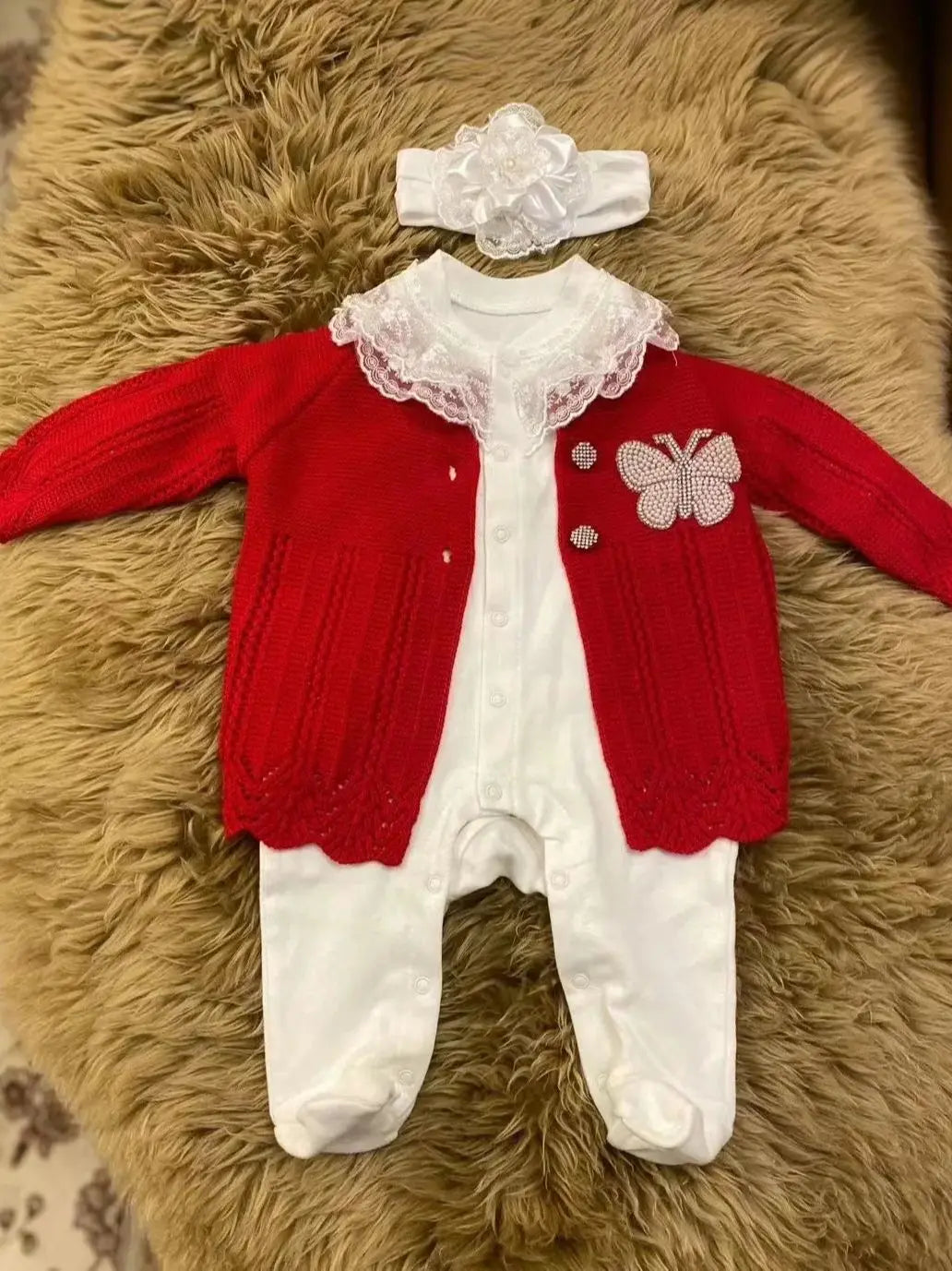 2026 Royal Blue Crochet Baby Romper and Bonnet Set