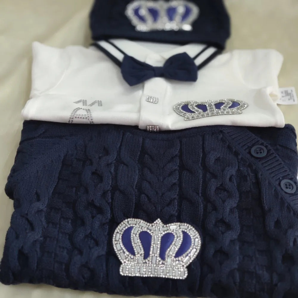 2026 Royal Blue Crochet Baby Romper and Bonnet Set