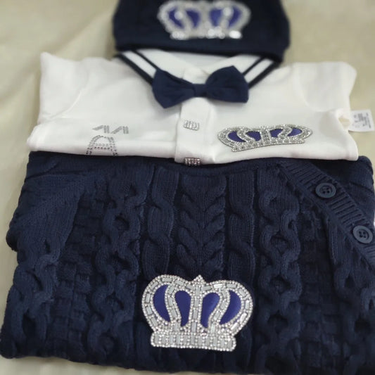 2026 Royal Blue Crochet Baby Romper and Bonnet Set