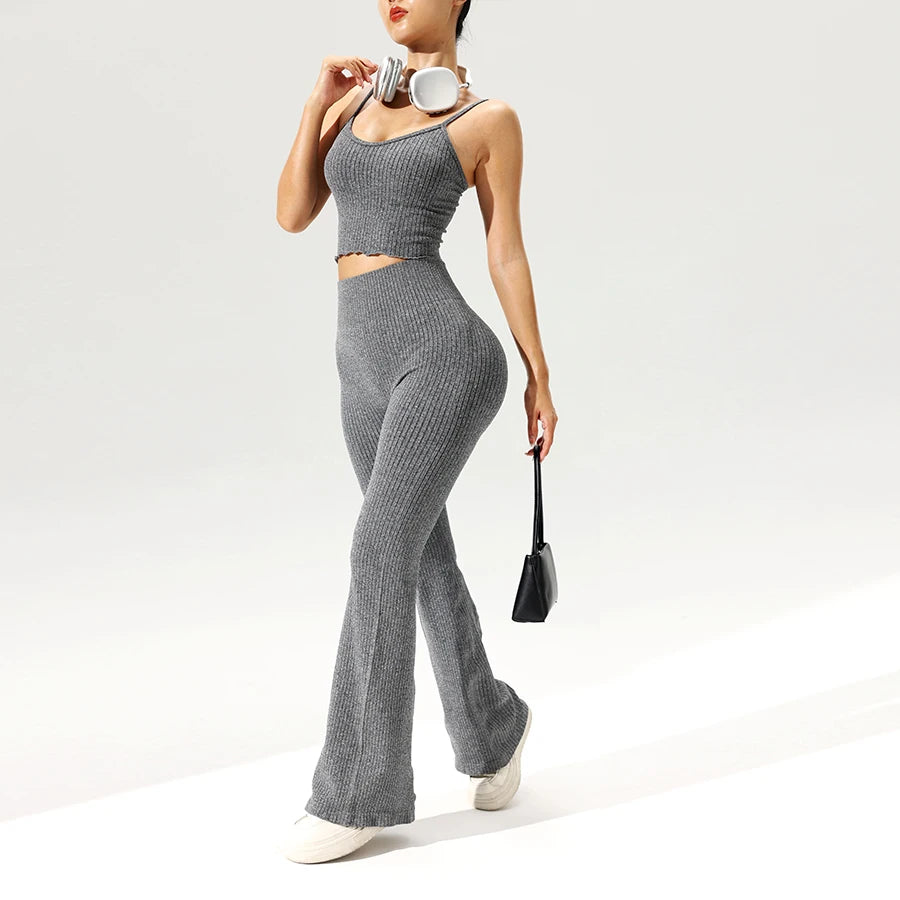 Women’s Seamless Ribbed Tank and Flared Pants Set