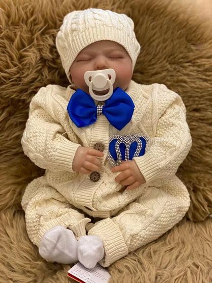 2026 Royal Blue Crochet Baby Romper and Bonnet Set