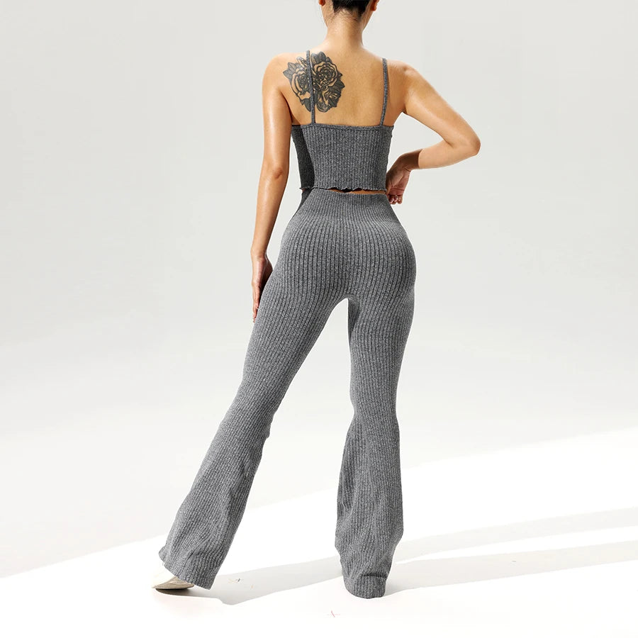 Women’s Seamless Ribbed Tank and Flared Pants Set