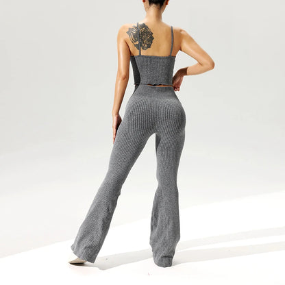 Women’s Seamless Ribbed Tank and Flared Pants Set