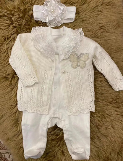 2026 Royal Blue Crochet Baby Romper and Bonnet Set