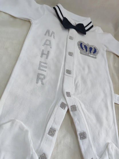 2026 Royal Blue Crochet Baby Romper and Bonnet Set