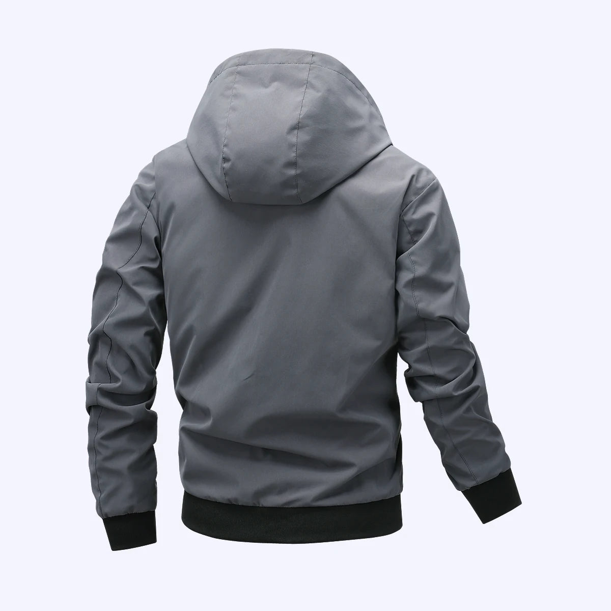 Gray hooded jacket on a light gray background