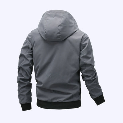 Gray hooded jacket on a light gray background