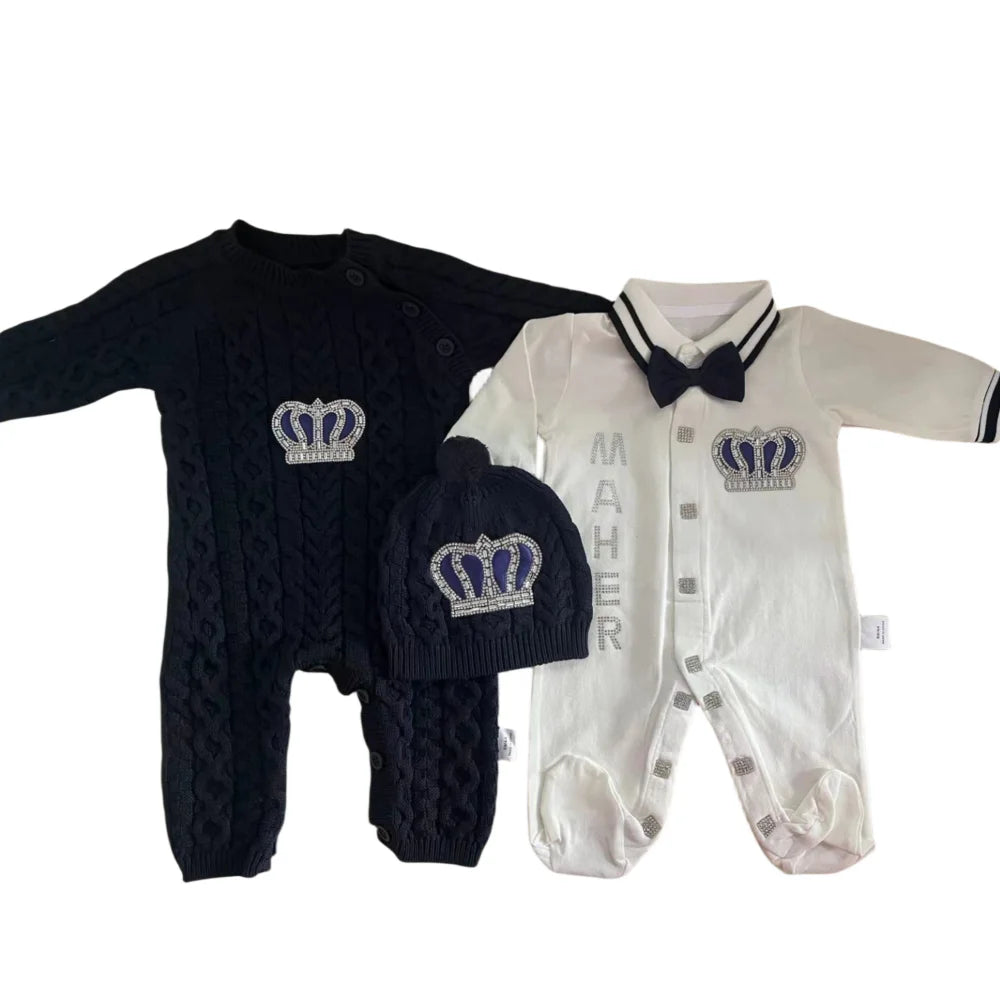 2026 Royal Blue Crochet Baby Romper and Bonnet Set