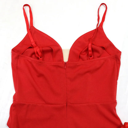 Women's V-Neck Ruffle Sleeveless Bodycon Mini Dress