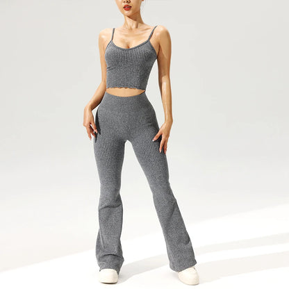 Women’s Seamless Ribbed Tank and Flared Pants Set