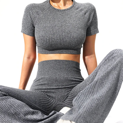 Women’s Seamless Crop Top and Flared Pants Set