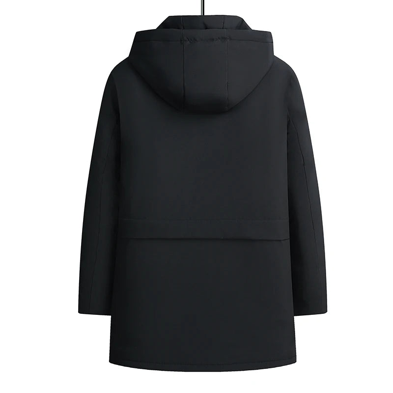 Black hooded coat on a white background