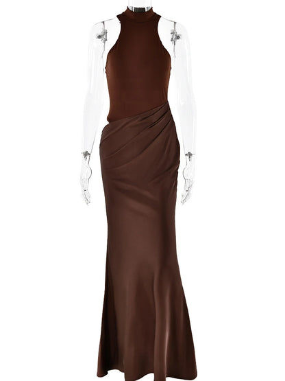 Women's Satin Sleeveless Hollow Out High Waist Maxi Dress