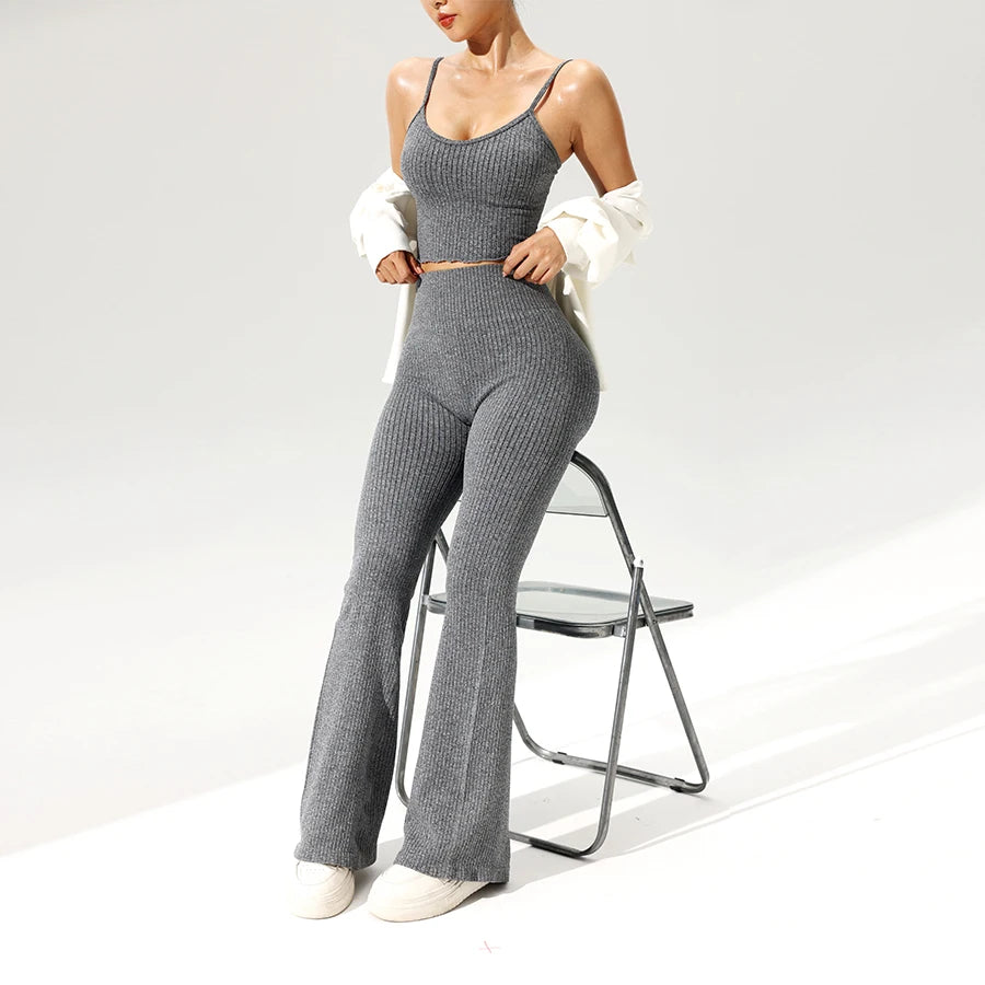 Women’s Seamless Ribbed Tank and Flared Pants Set
