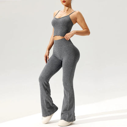Women’s Seamless Ribbed Tank and Flared Pants Set