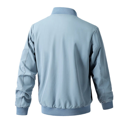 Light blue bomber jacket on a white background
