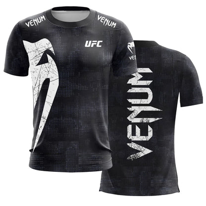 UFC Men's Black White 3D Print Fitness T-Shirt