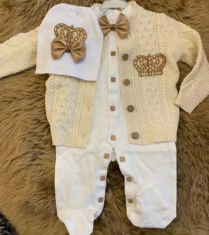 2026 Royal Blue Crochet Baby Romper and Bonnet Set