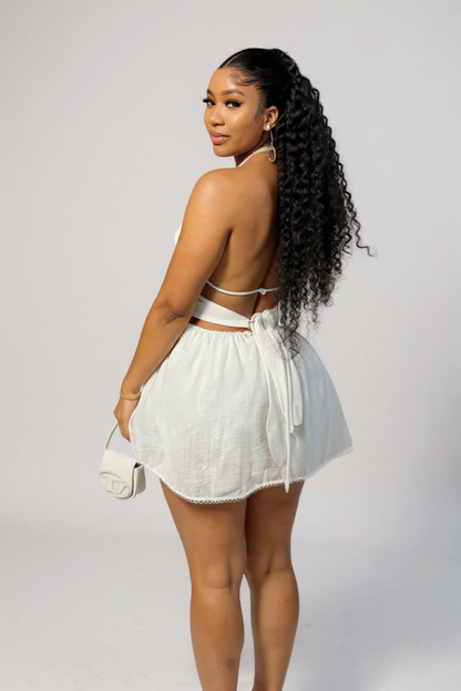 Women’s Halter Backless Beaded A-Line Mini Dress